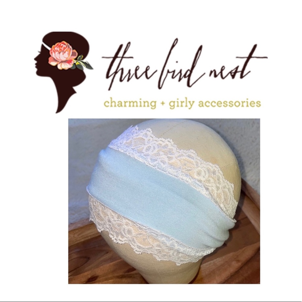 Three Bird Nest | Baby Blue Wide Jersey Lace Headband